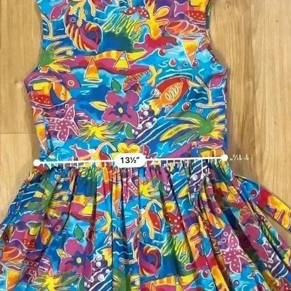 Vintage 90s CAROLINE CLASSICS GIRLS Dress SIZE 14 Bright Beach Floral Adult XS - Picture 7 of 9